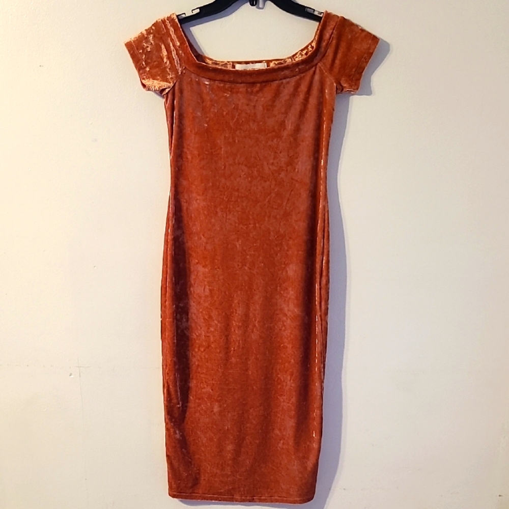 Urban Outfitters Orange/pink  Off the Shoulder Bodycon Midi Dress